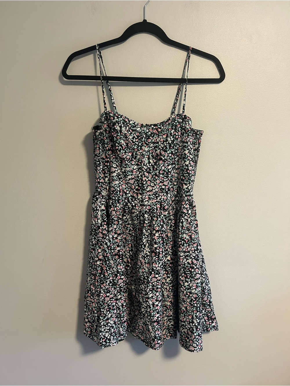 Ardene large black, green, pink & white Floral Spaghetti Strap Sundress